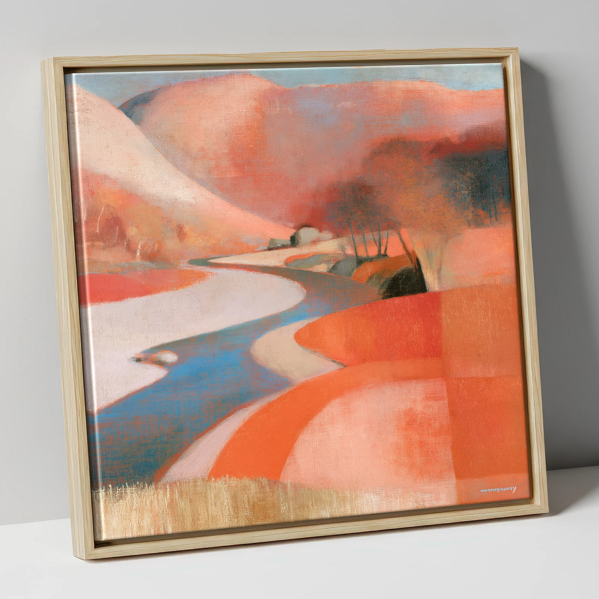 Winding Valley River in Terracotta lake district waterfall canvas wall art in natural frame