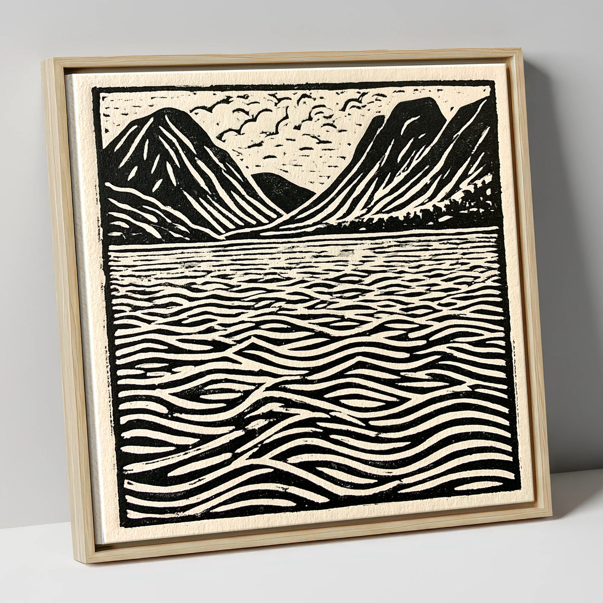 Bold Fells Over Dawn Waters lake district lake canvas wall art in natural frame