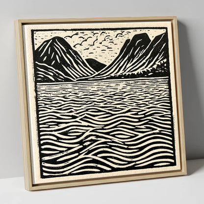 Bold Fells Over Dawn Waters lake district lake canvas wall art in natural frame