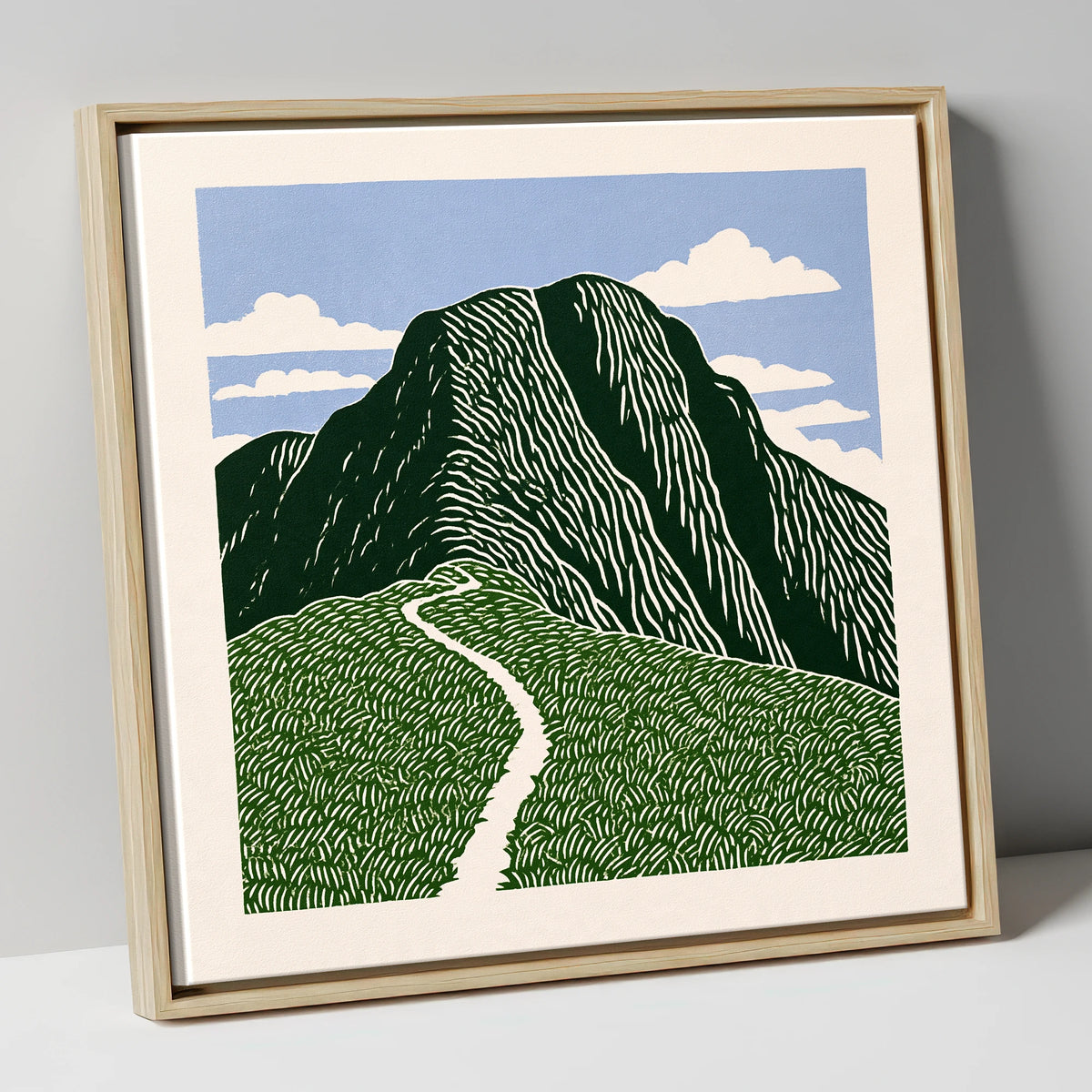 Graphic Scafell Pike Mountain Path lake district fell canvas wall art in natural frame