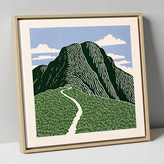 Graphic Scafell Pike Mountain Path lake district fell canvas wall art in natural frame