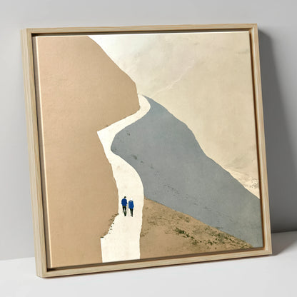 Fell Walkers on the Winding Slate Path lake district walking canvas wall art in natural frame