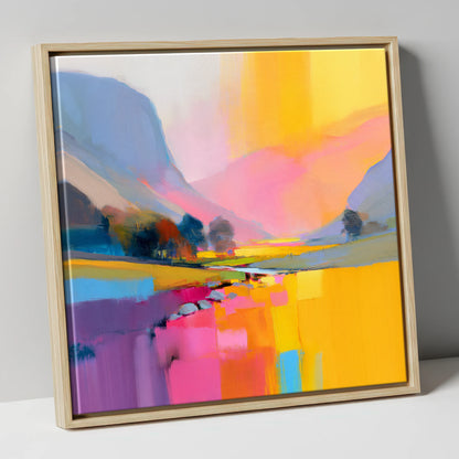 Vivid Pink Lakeland Valley Beck lake district valley canvas wall art in natural frame
