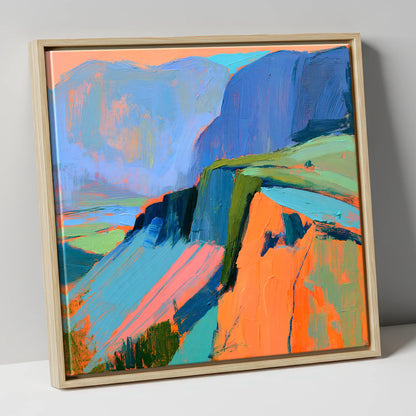 Vivid Mountain Ridge In Mist lake district fell canvas wall art in natural frame