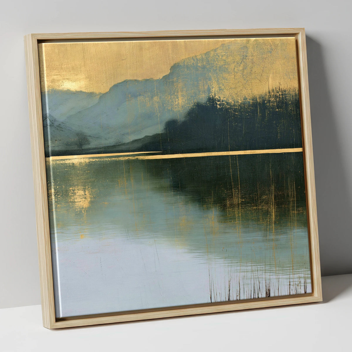 Still Lake Under Gilded Sky lake district lake canvas wall art in natural frame