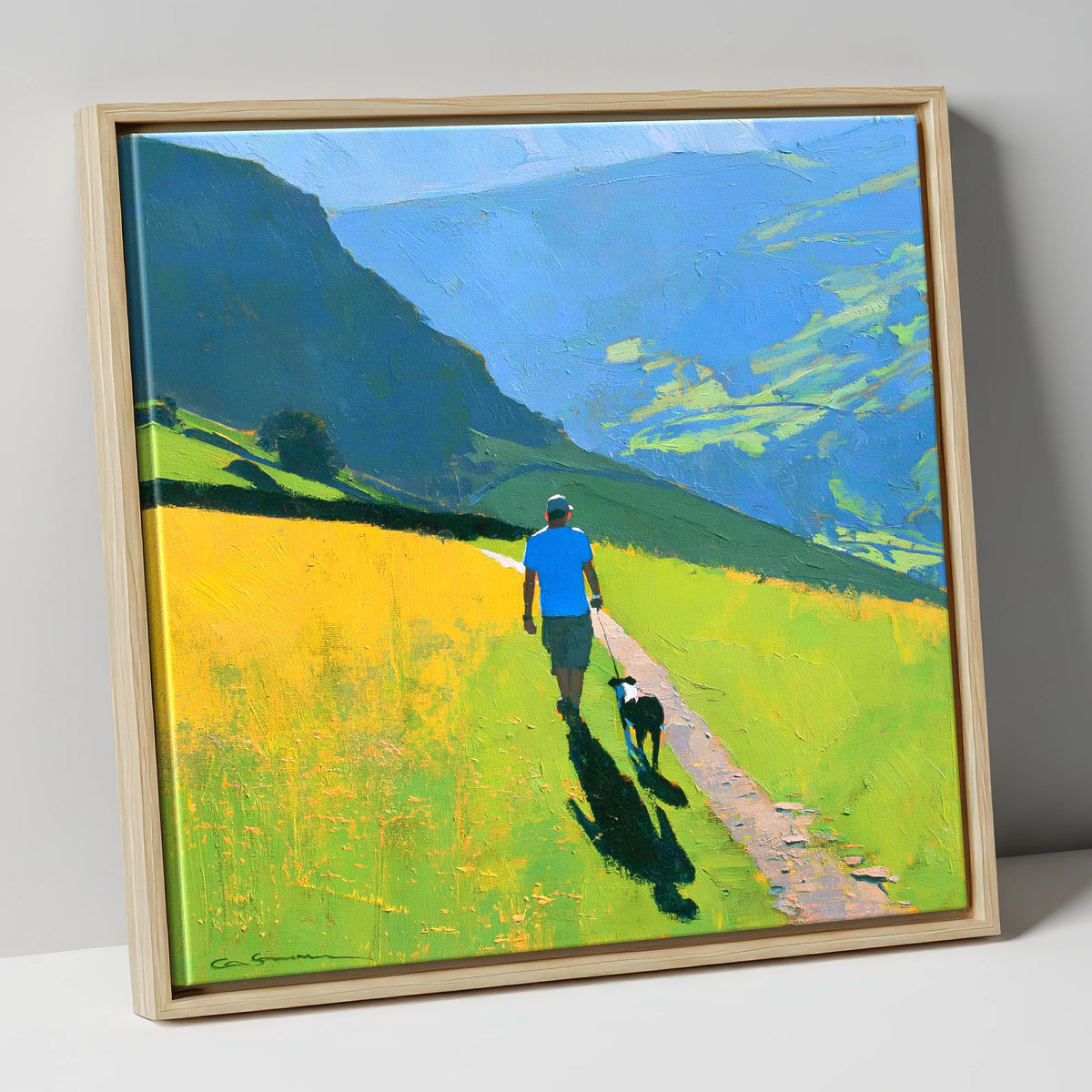 Sunlit Dog Walk Above Patterdale gifts for dog walkers canvas wall art in natural frame