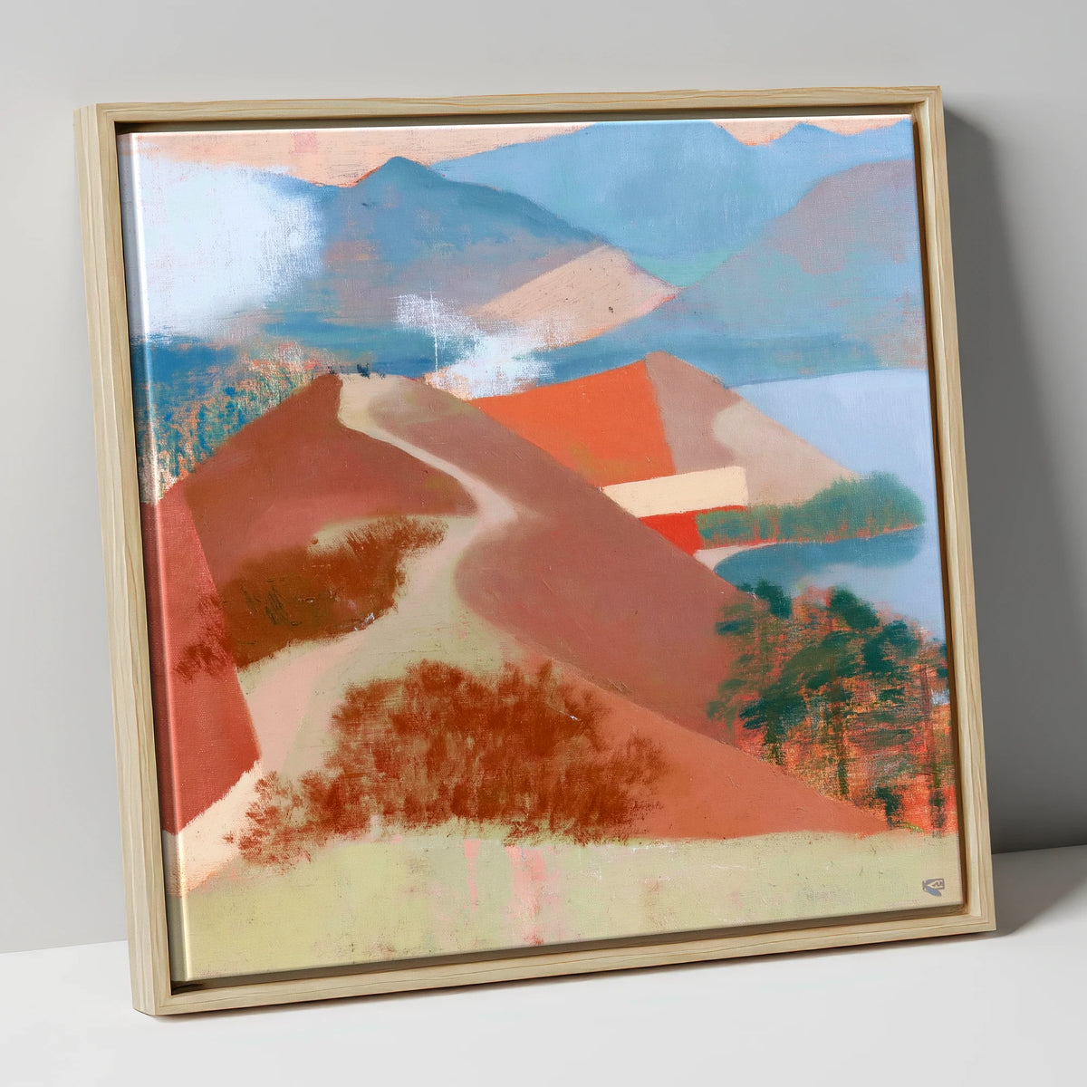 Terracotta Cat Bells Above Derwentwater lake district fell canvas wall art in natural frame