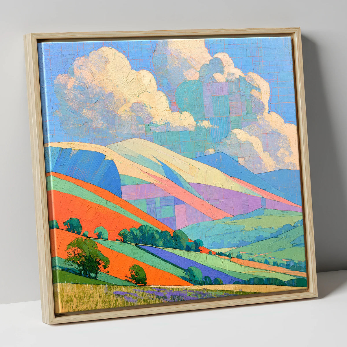 Vibrant Rolling Fells Under Cloud lake district fell canvas wall art in natural frame