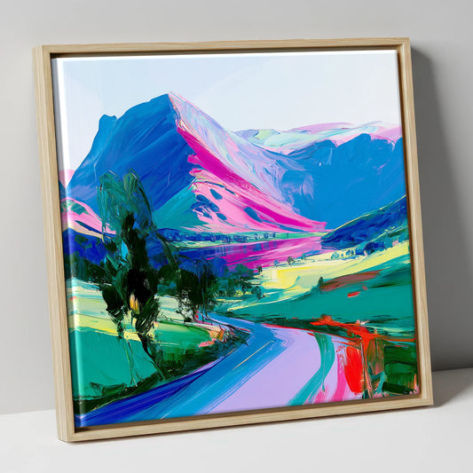 Vivid Magenta Lake District Fells lake district fell canvas wall art in natural frame