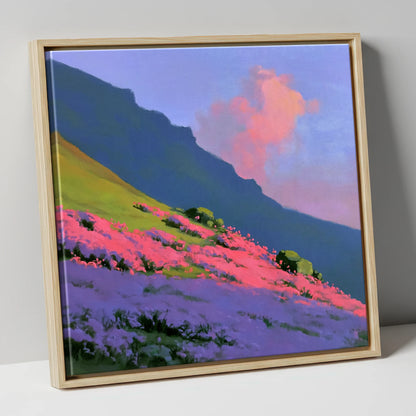 Vibrant Pink Heather Fellside flowers & fellsides canvas wall art in natural frame