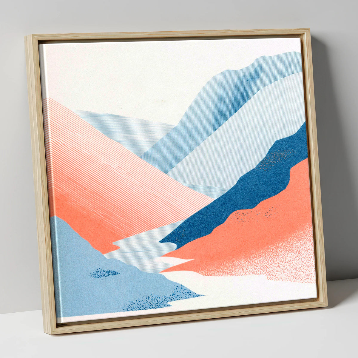 Kirkstone Pass in Blue and Coral lake district valley canvas wall art in natural frame