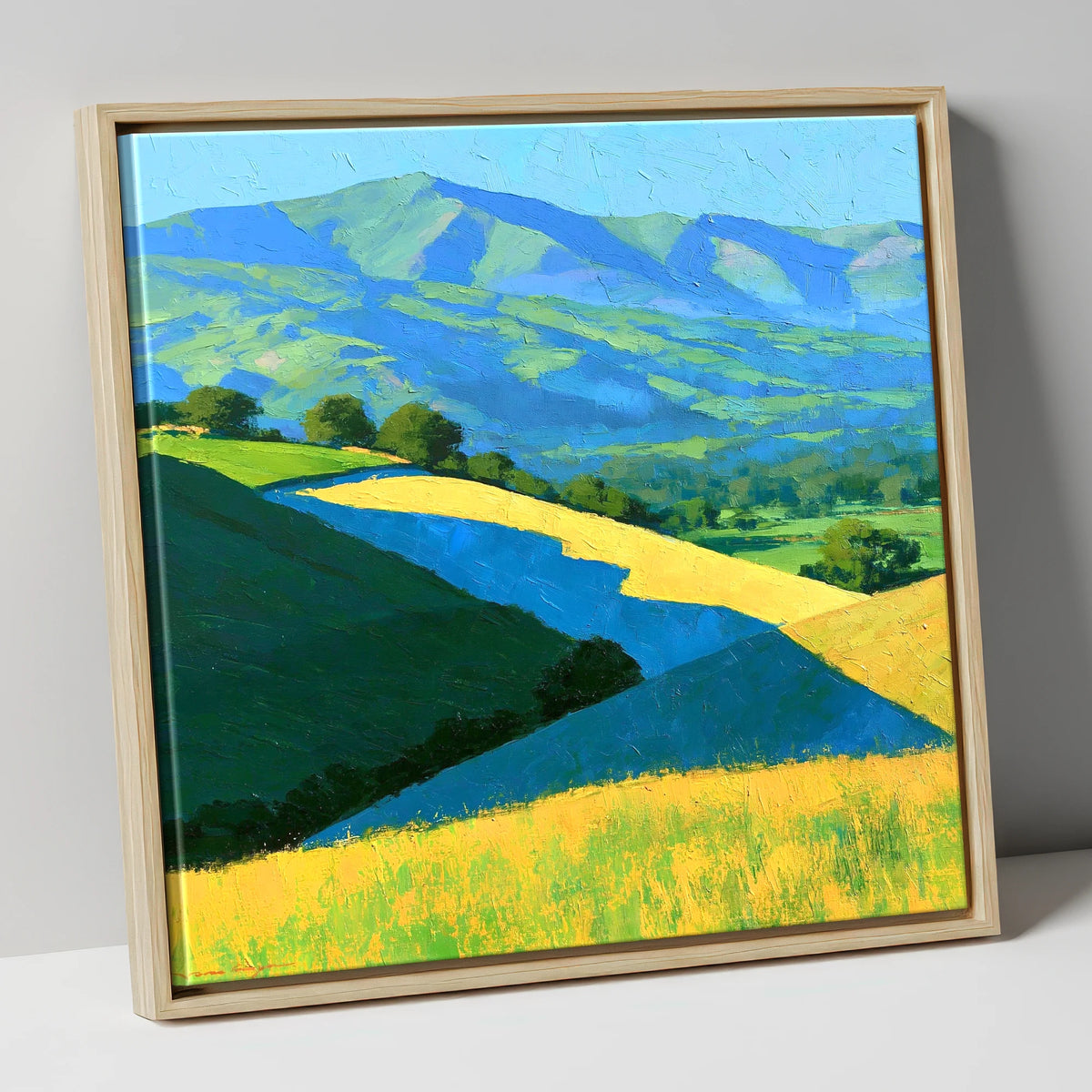 Sunlight and Cloud Shadows over Fells lake district sky canvas wall art in natural frame