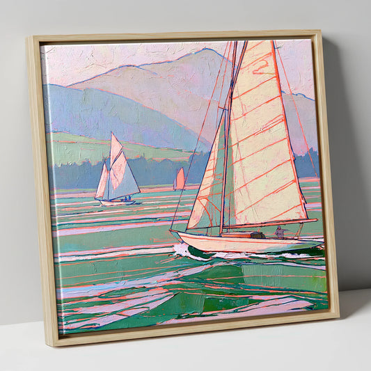 Vivid Yachts on a Breezy Lake lake district walking canvas wall art in natural frame