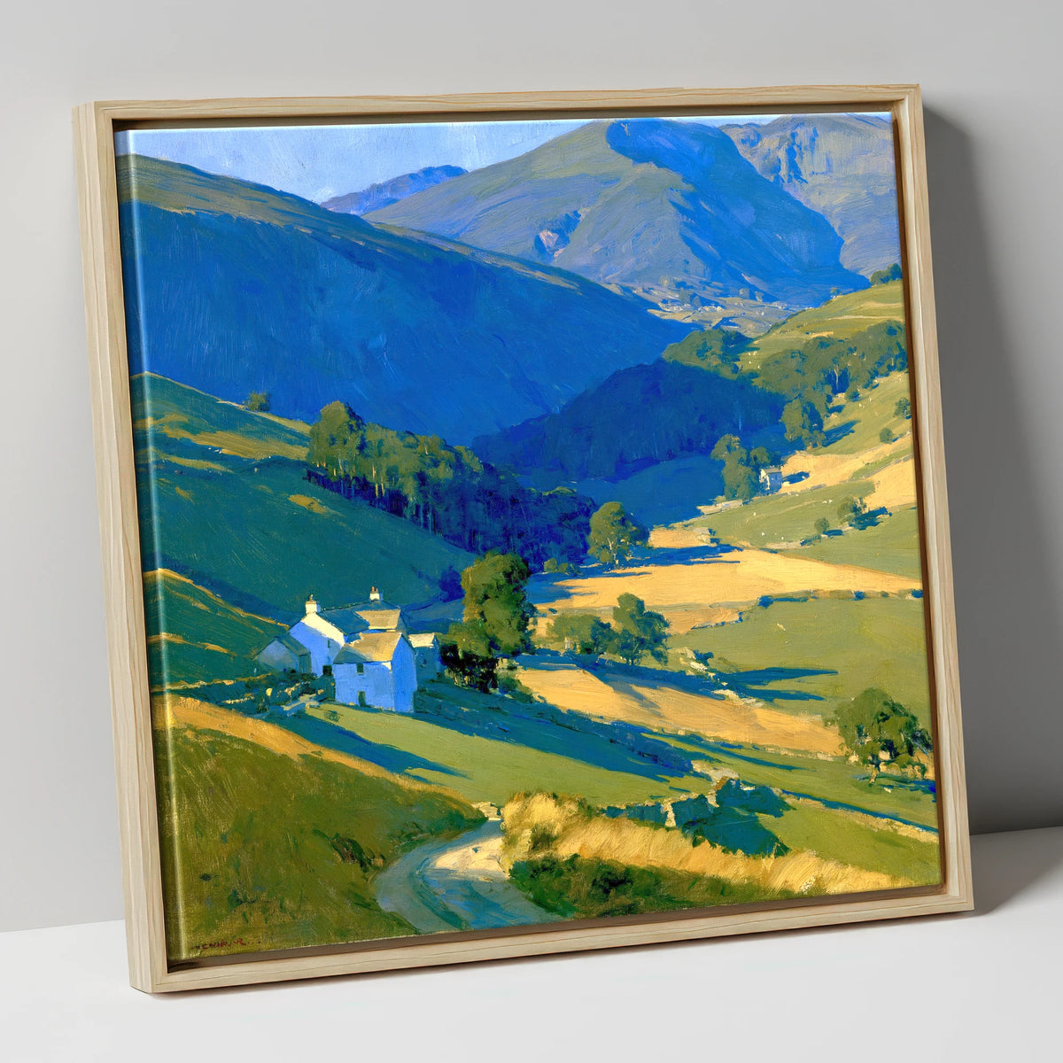 Valley Farm in Evening Light lake district sky canvas wall art in natural frame
