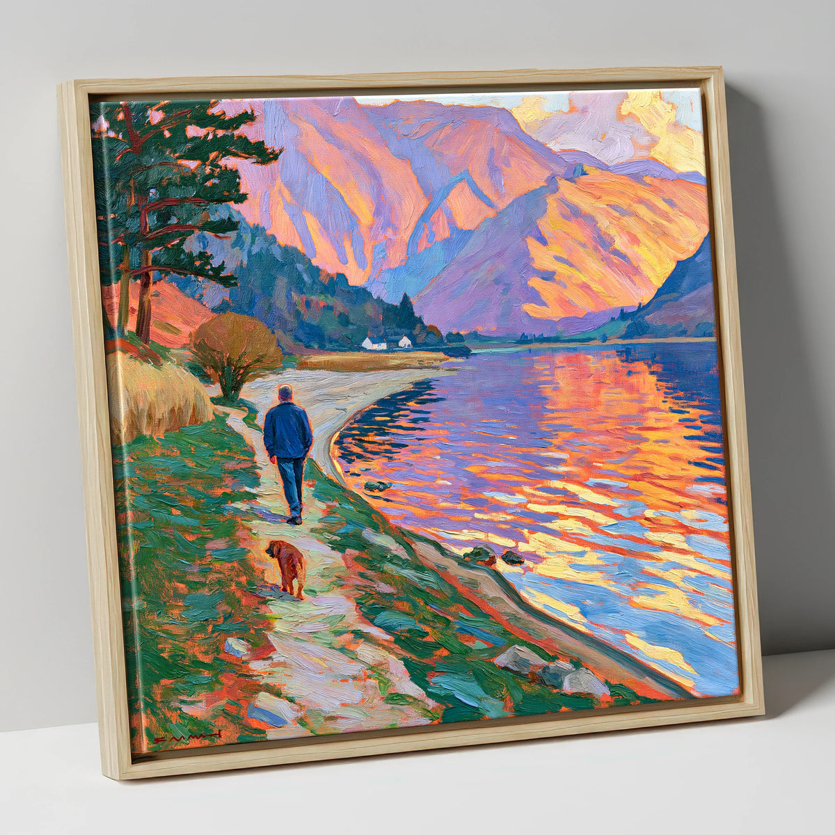Vivid Glenridding Dog Walk gifts for dog walkers canvas wall art in natural frame