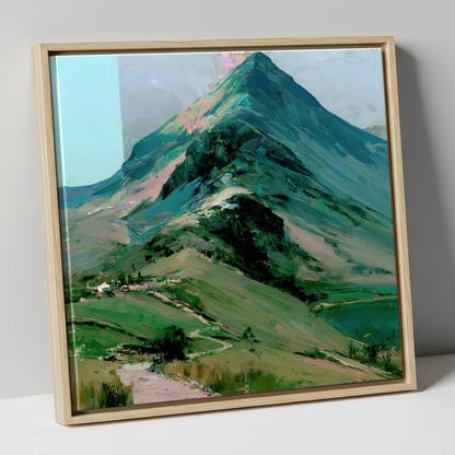 Bold Green Lake District Mountain lake district fell canvas wall art in natural frame