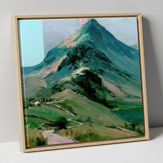 Bold Green Lake District Mountain lake district fell canvas wall art in natural frame