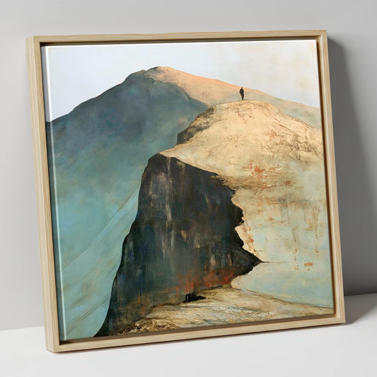 Walker on Striding Edge Helvellyn lake district walking canvas wall art in natural frame