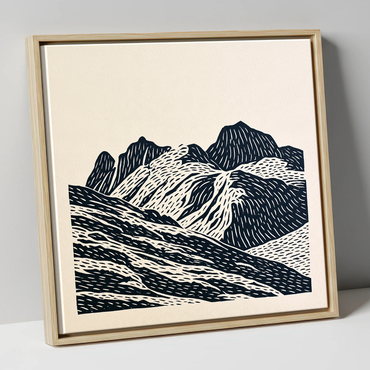 Bold Langdale Pikes Silhouette lake district fell canvas wall art in natural frame