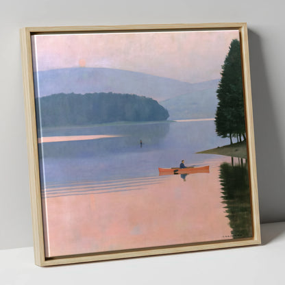 Sunrise Kayak on Pastel Waters lake district walking canvas wall art in natural frame
