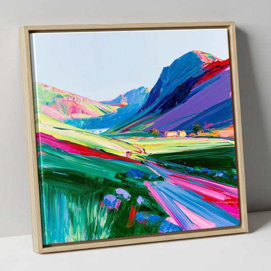 Vibrant Lake District Mountains lake district fell canvas wall art in natural frame