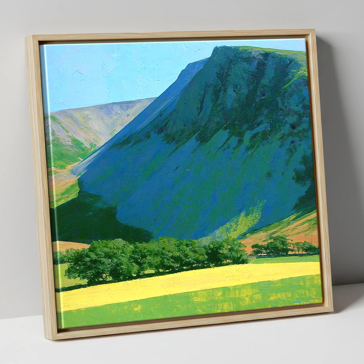 Vibrant Fields Below Great Borne lake district fell canvas wall art in natural frame