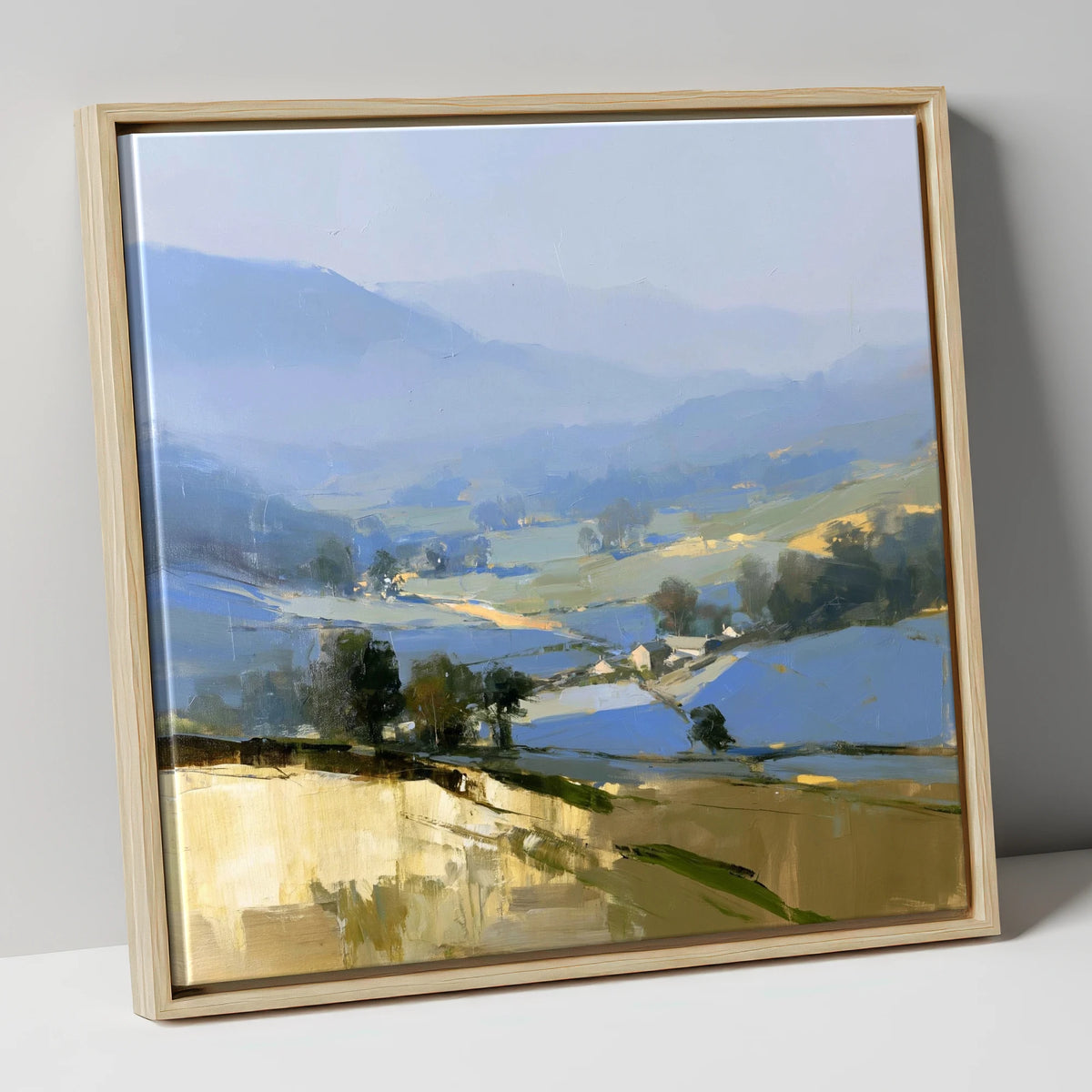 Morning Light on Misty Valley lake district sky canvas wall art in natural frame