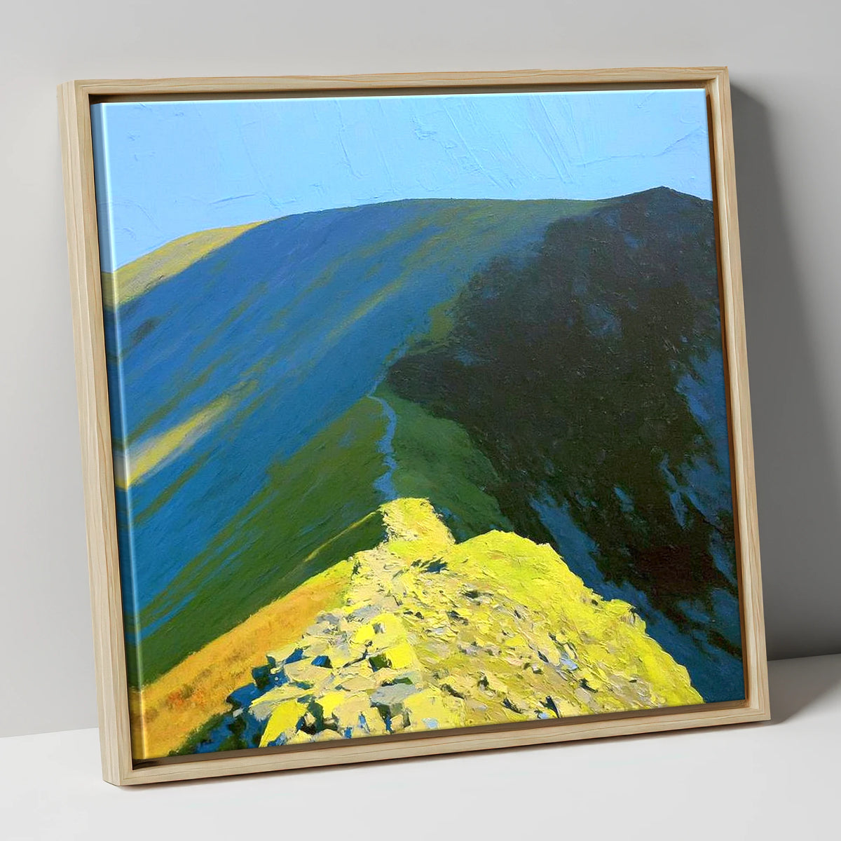 Sunlit Path up Wandope Ridge lake district fell canvas wall art in natural frame