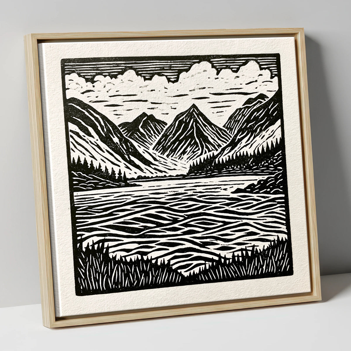 Bold Monochrome Ennerdale Landscape lake district valley canvas wall art in natural frame