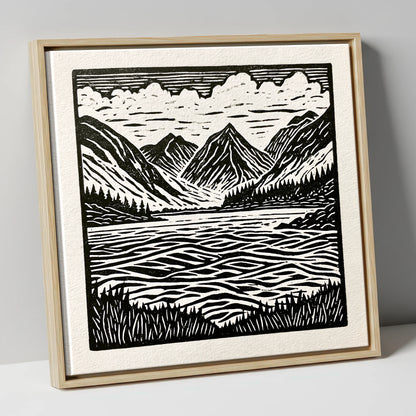 Bold Monochrome Ennerdale Landscape lake district valley canvas wall art in natural frame