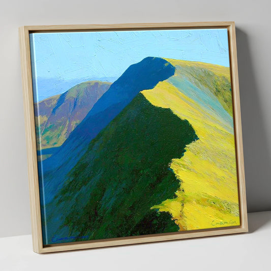 Whiteless Pike Sunlit Steep Ridge lake district fell canvas wall art in natural frame