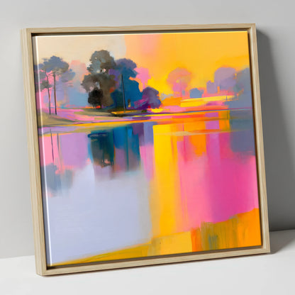 Vibrant Dawn Over A Still Lake lake district lake canvas wall art in natural frame
