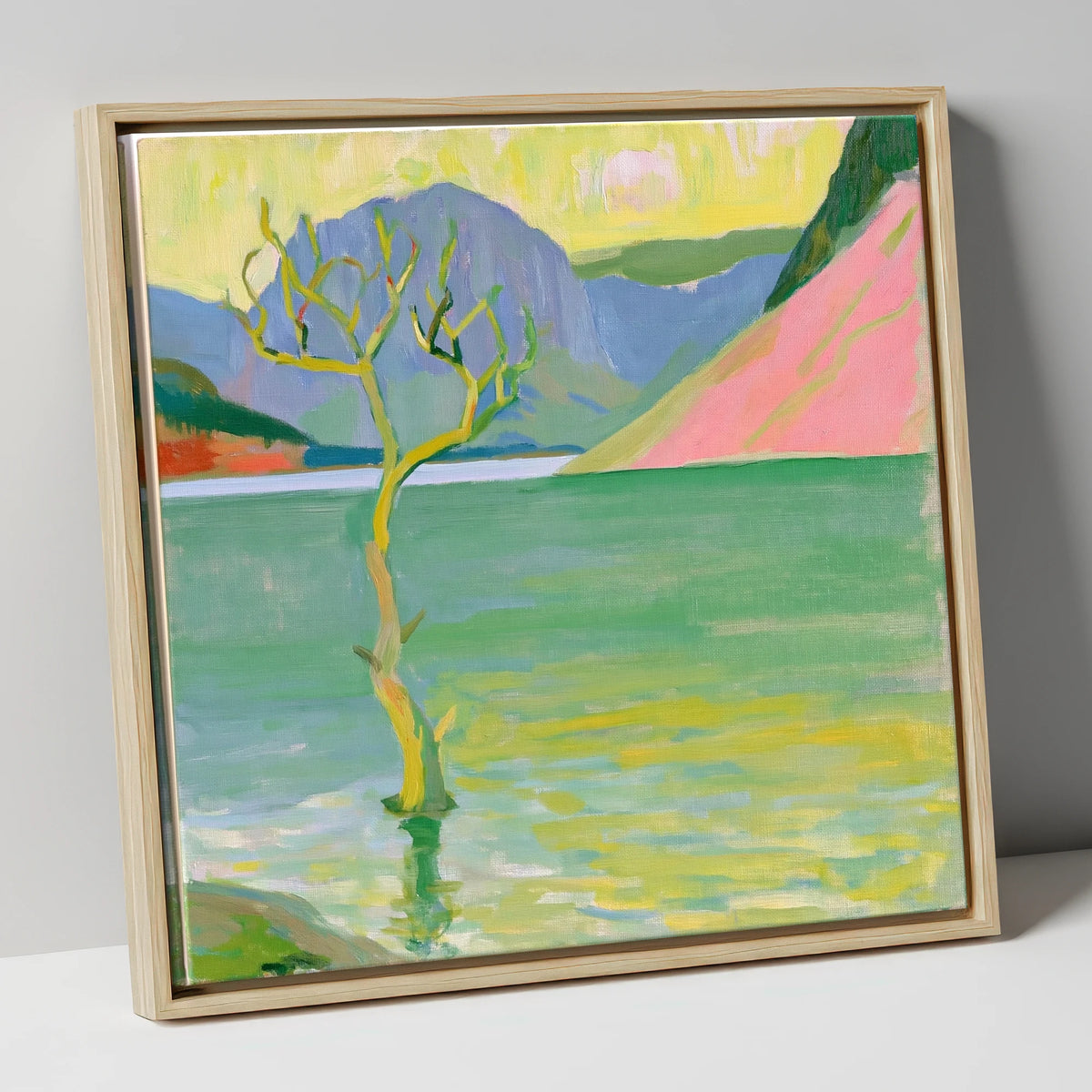 Vibrant Buttermere Lone Tree lake district lake canvas wall art in natural frame
