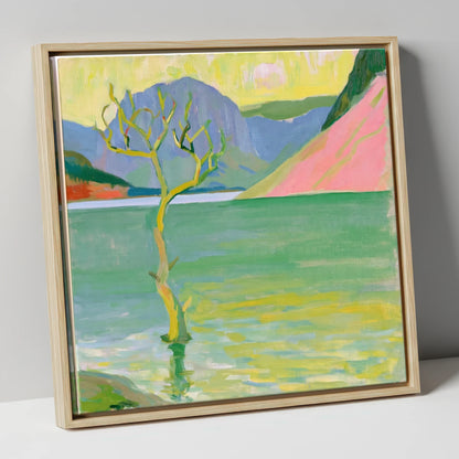 Vibrant Buttermere Lone Tree lake district lake canvas wall art in natural frame