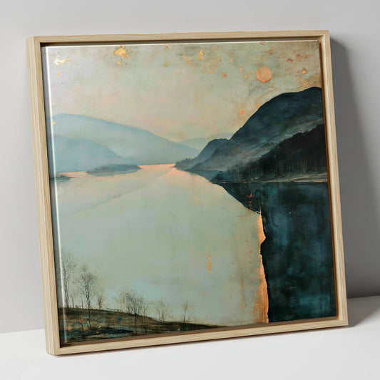 Ullswater in Slate and Gold lake district lake canvas wall art in natural frame