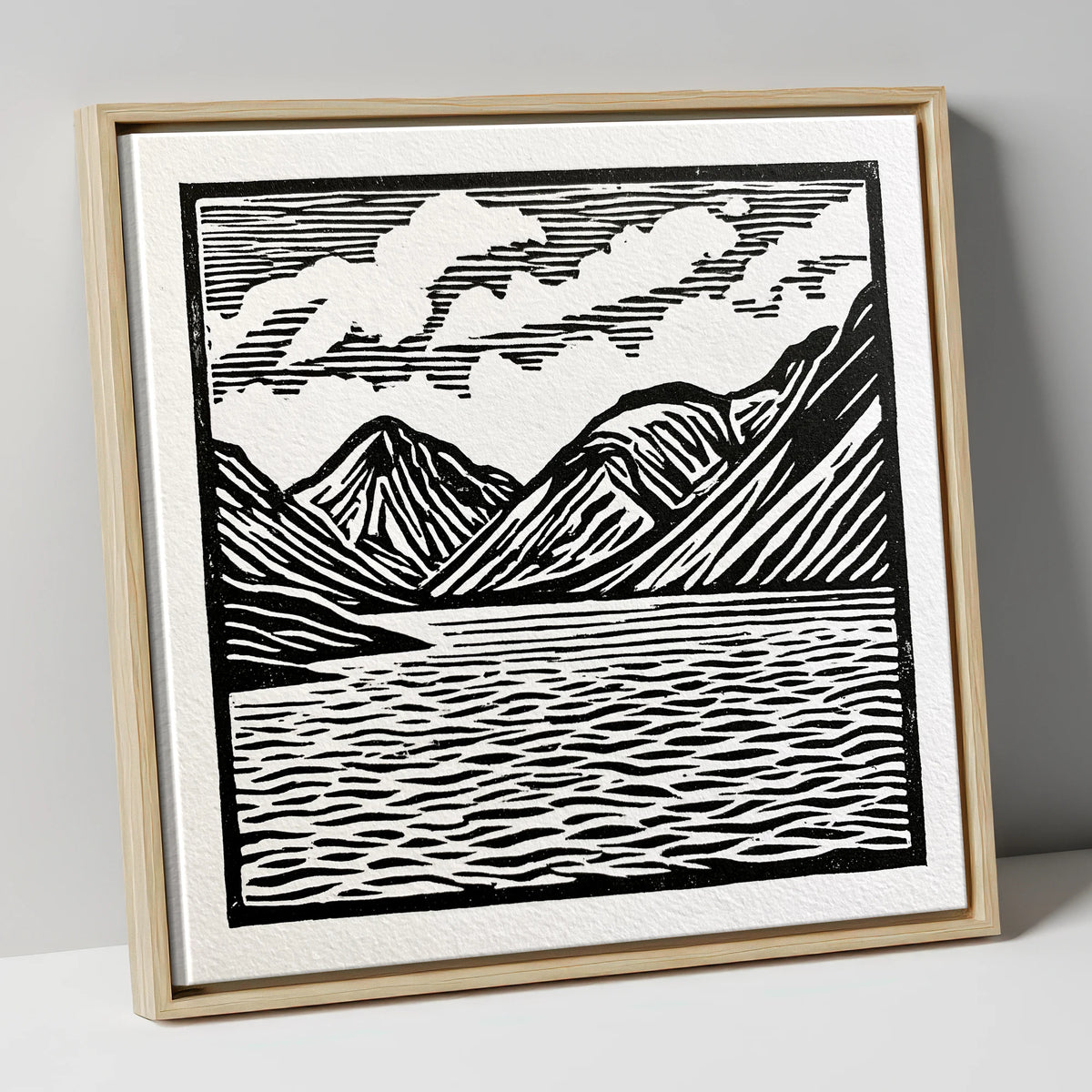 Wastwater Fells in Monochrome lake district lake canvas wall art in natural frame