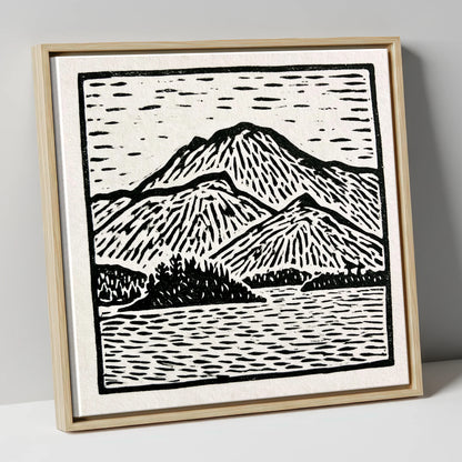 Graphic Monochrome Catbells Ridge lake district fell canvas wall art in natural frame
