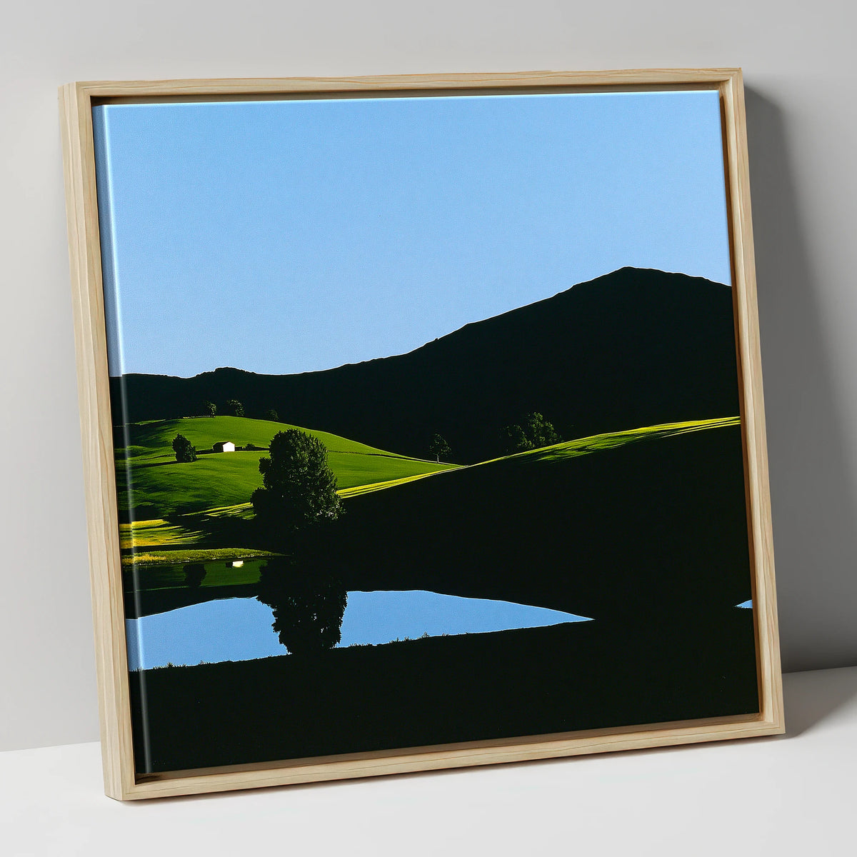 Sunlit Fells and Shadowed Peak lake district sky canvas wall art in natural frame