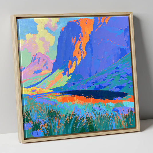 Vibrant Pavey Ark over Stickle Tarn lake district fell canvas wall art in natural frame