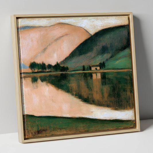 Calm Lake and Terracotta Fells lake district lake canvas wall art in natural frame