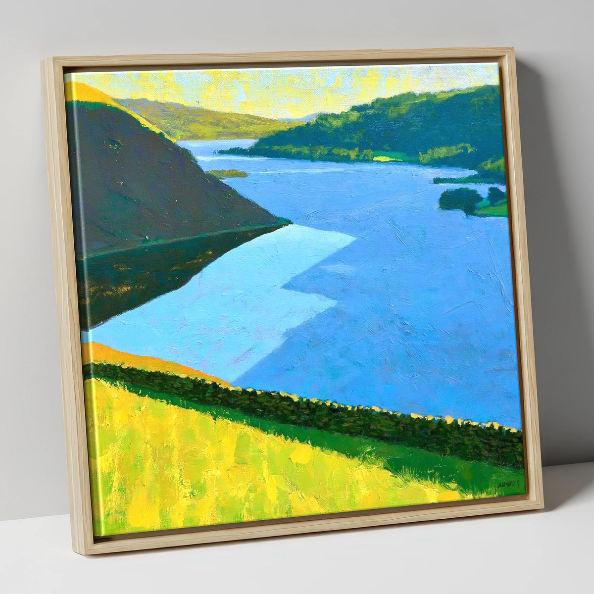 Vibrant Ullswater Above Pooley Bridge lake district village canvas wall art in natural frame