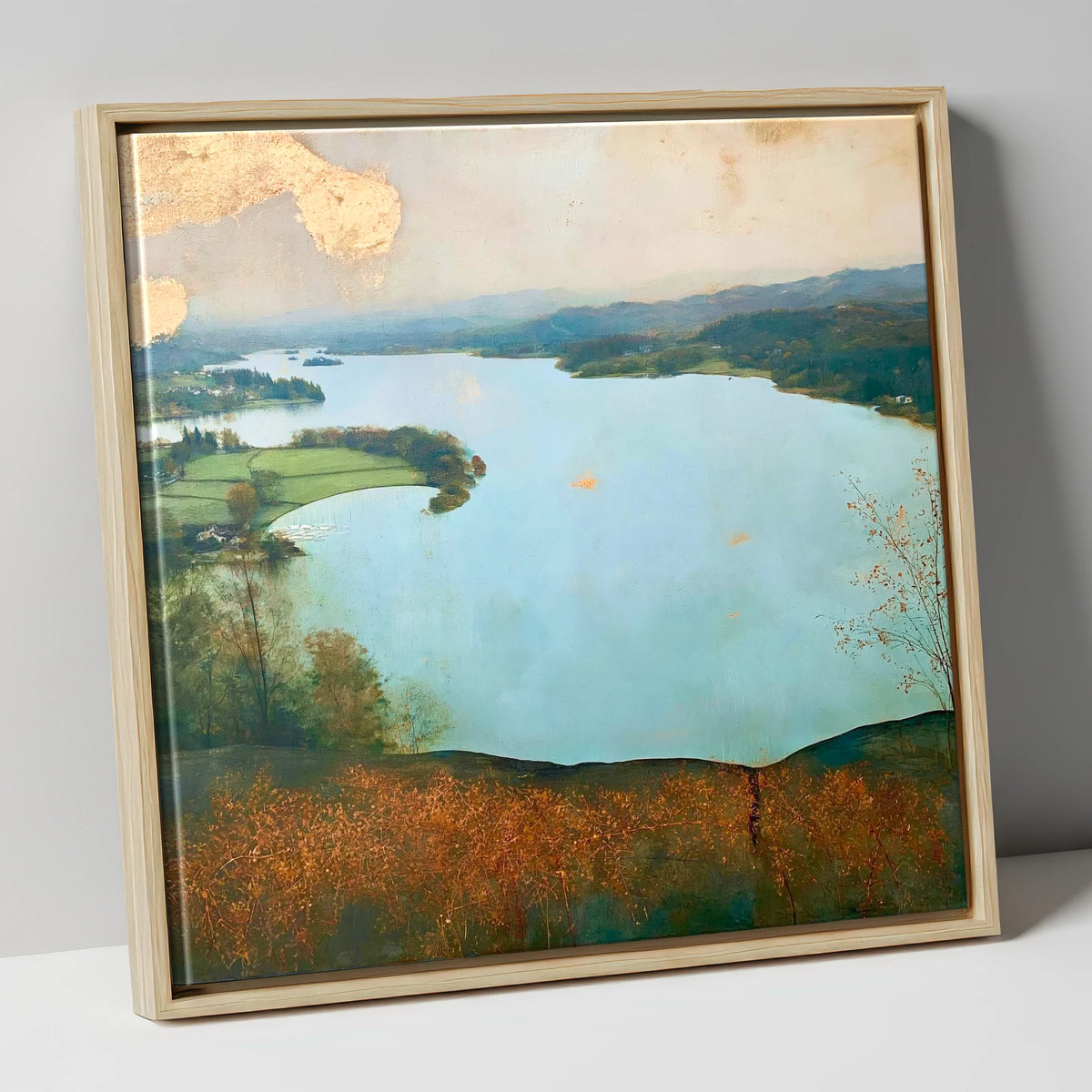 Windermere Over Autumn Bracken lake district lake canvas wall art in natural frame