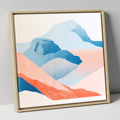 Bowfell in Graphic Coral and Blue lake district fell canvas wall art in natural frame