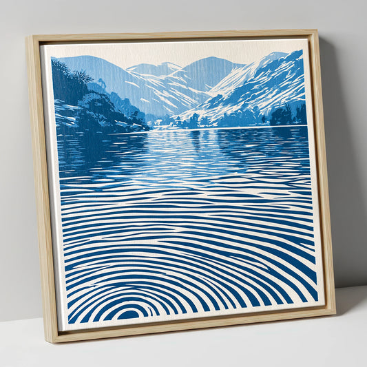 Cobalt Ripples on Dawn Lake lake district lake canvas wall art in natural frame