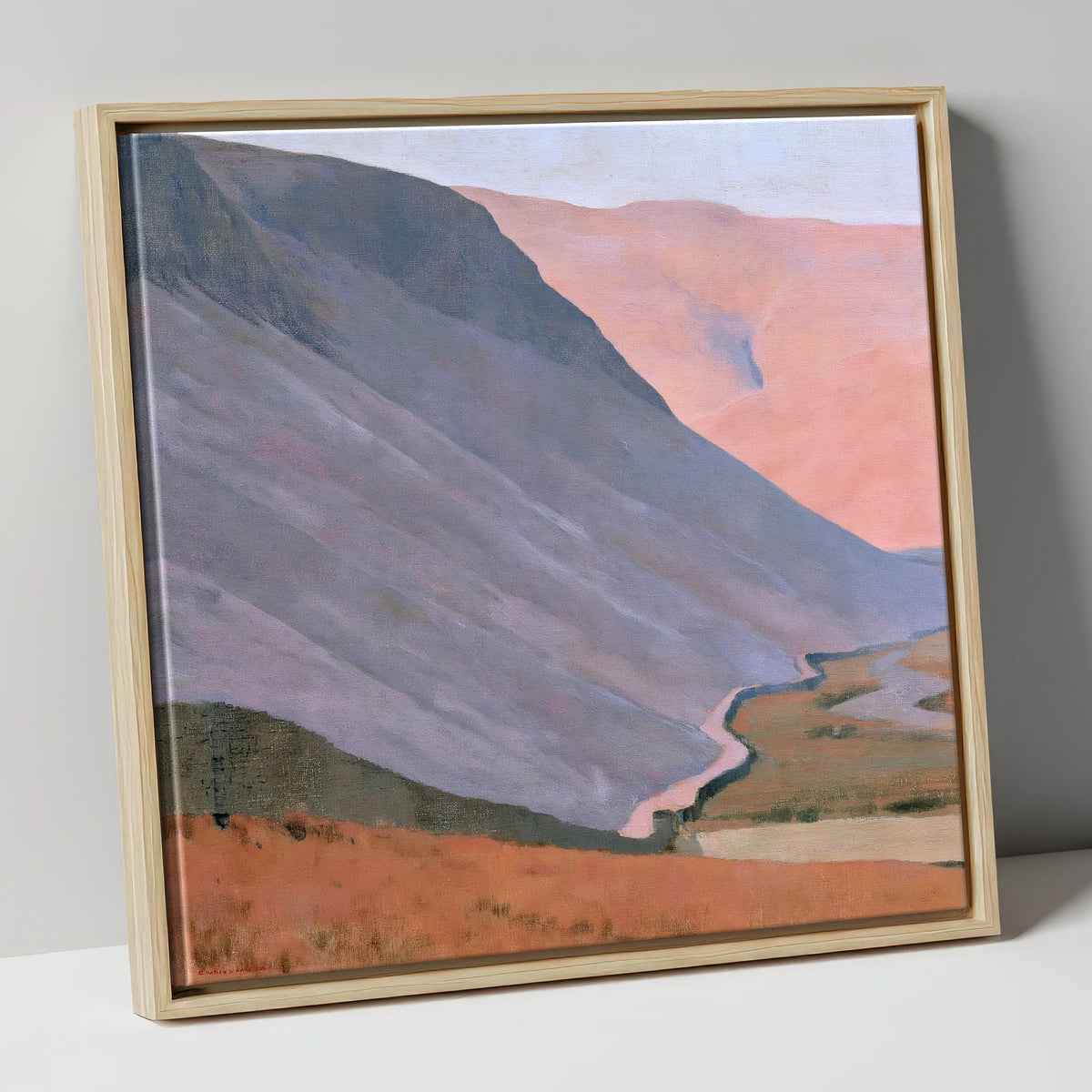 Pastel Fells and Drystone Wall lake district valley canvas wall art in natural frame