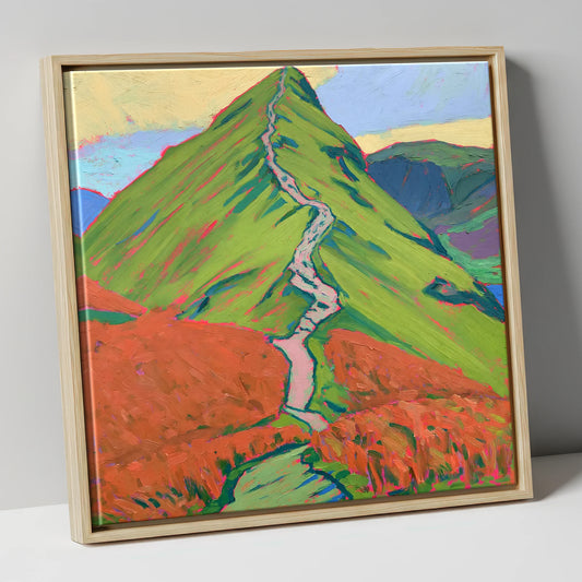 Cat Bells in Bold Colour lake district fell canvas wall art in natural frame