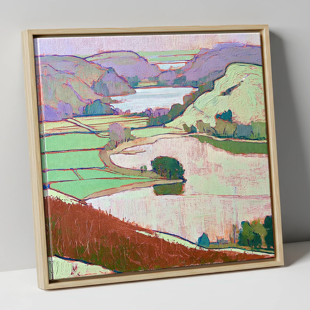 Vivid Grasmere Above Red Bracken lake district lake canvas wall art in natural frame