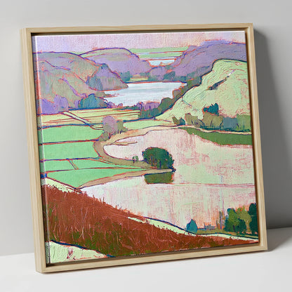Vivid Grasmere Above Red Bracken lake district lake canvas wall art in natural frame