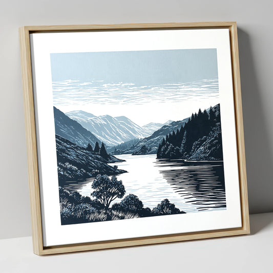 Navy Fells Over Slate Lake lake district lake canvas wall art in natural frame