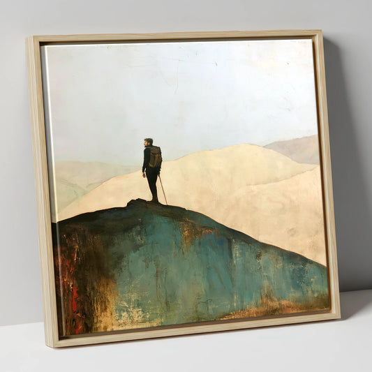 Fell Walker on Dark Ridge lake district walking canvas wall art in natural frame